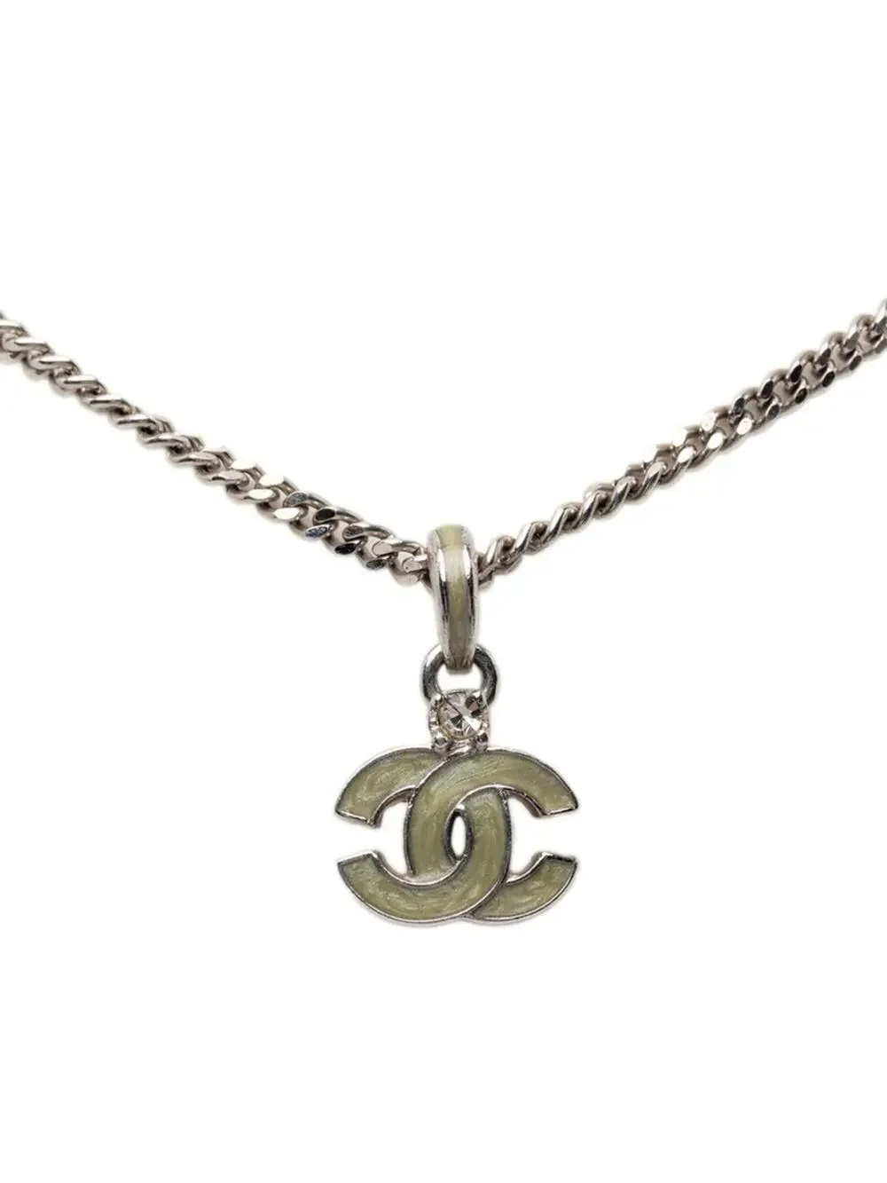 Chanel Cc Logo Pendant Necklace Silver- #327489C62B